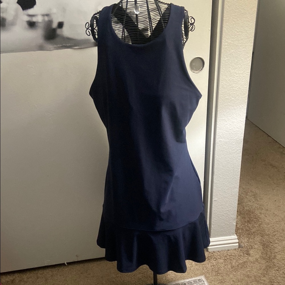Navy Blue Sleeveless Ruffled Mini Dress
